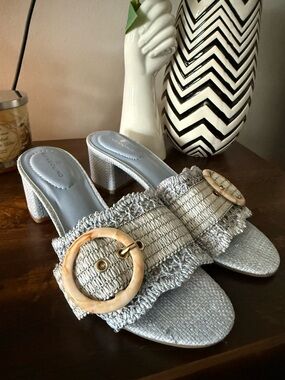 Bandolino- Light Blue- Textured Slide Mules with Decorative Buckles
